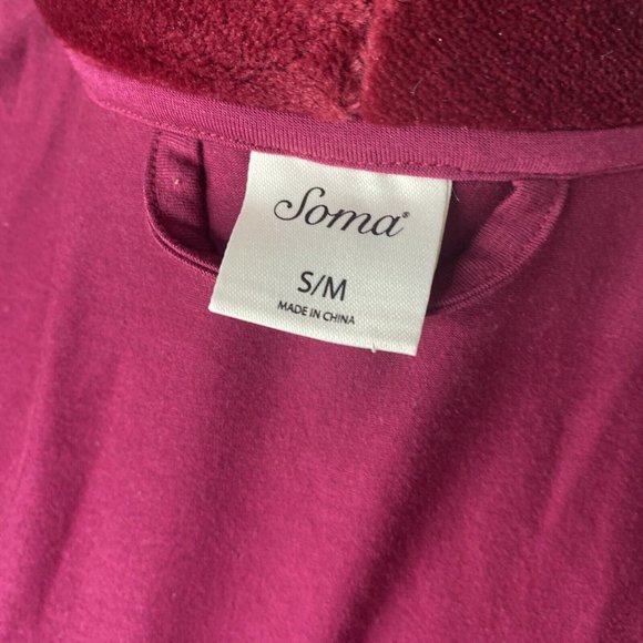 Soma Robe Womens S/M Maroon Velor Collar Short Long Sleeve Pocket Belt - Picture 6 of 7